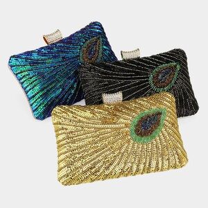 Beaded Sequin Peacock Clutch Evening Bag / Crossbody Bag